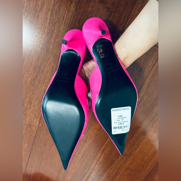 Final price Balenciaga Cagole leather pointed toe mule fluopink heels sandals 9 - Picture 8 of 12